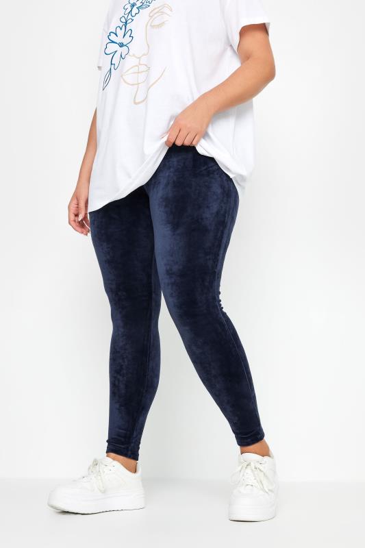 YOURS Plus Size Navy Blue Velour Leggings | Yours Clothing 1