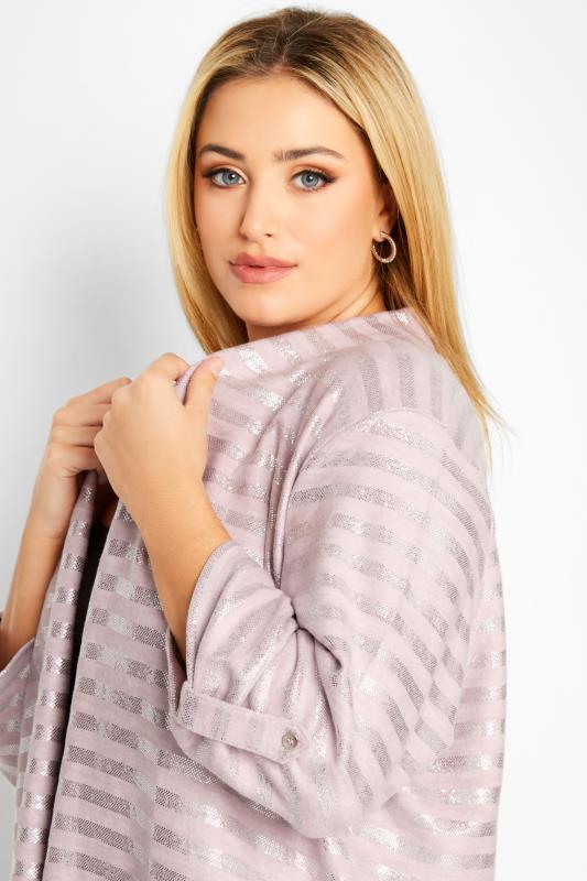 Curve Plus Size Blush Pink Foil Stripe Cardigan | Yours Clothing 4