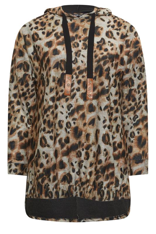 YOURS Curve Plus Size Brown Leopard Print Hoodie | Yours Clothing  5