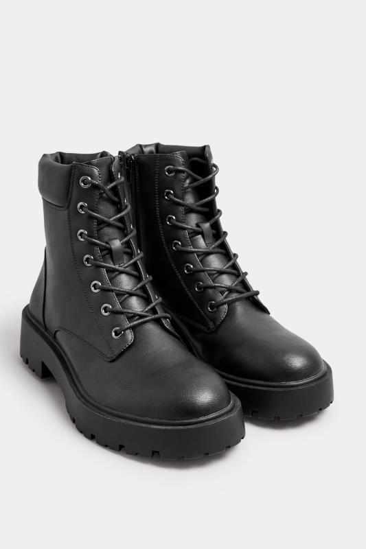 Black Chunky Lace Up Boots In Wide E Fit | Yours Clothing  2