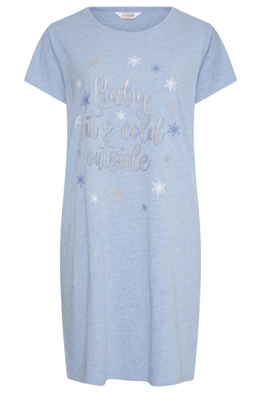 Plus Size Blue 'Baby It's Cold Outside' Sparkle Snowflake Nightdress | Yours Clothing 6