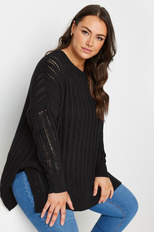 YOURS Plus Size Black Crochet Jumper | Yours Clothing 1
