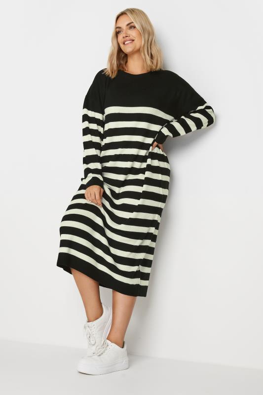 Plus Size YOURS Curve Black Stripe Jumper Dress | Yours Clothing  2