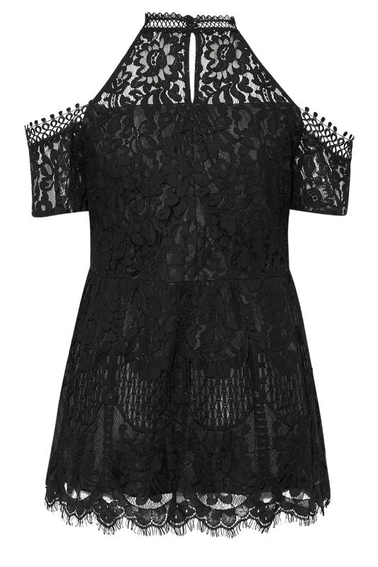 YOURS LONDON Plus Size Black Cold Shoulder Lace Peplum Top | Yours Clothing 7