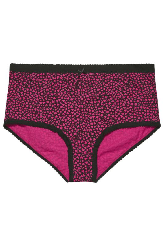 YOURS Plus Size 5 PACK Black & Pink Heart Print Full Briefs | Yours Clothing  5