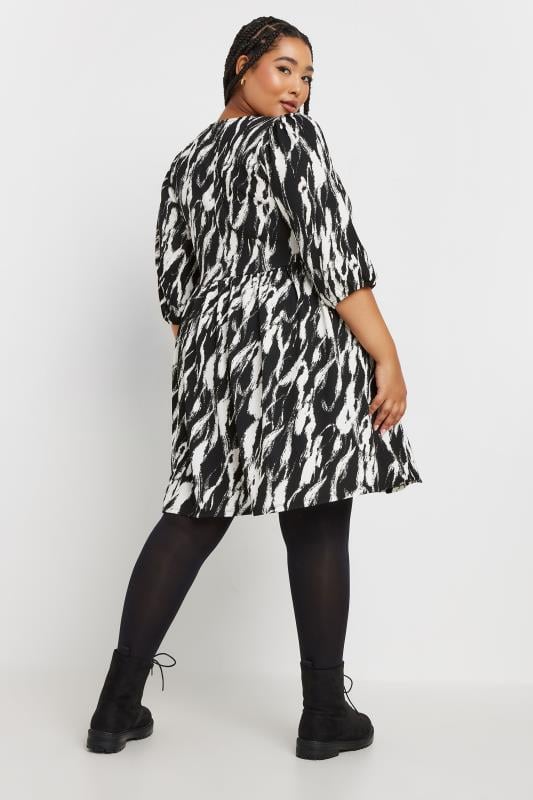 YOURS Plus Size Black Abstract Print Textured Smock Dress | Yours Clothing  4