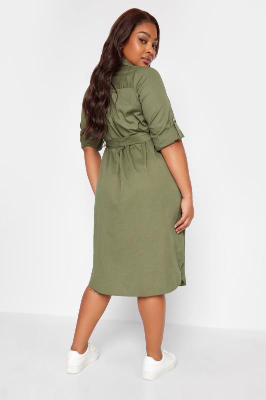 LIMITED COLLECTION Plus Size Khaki Green Utility Shirt Dress | Yours Clothing 3