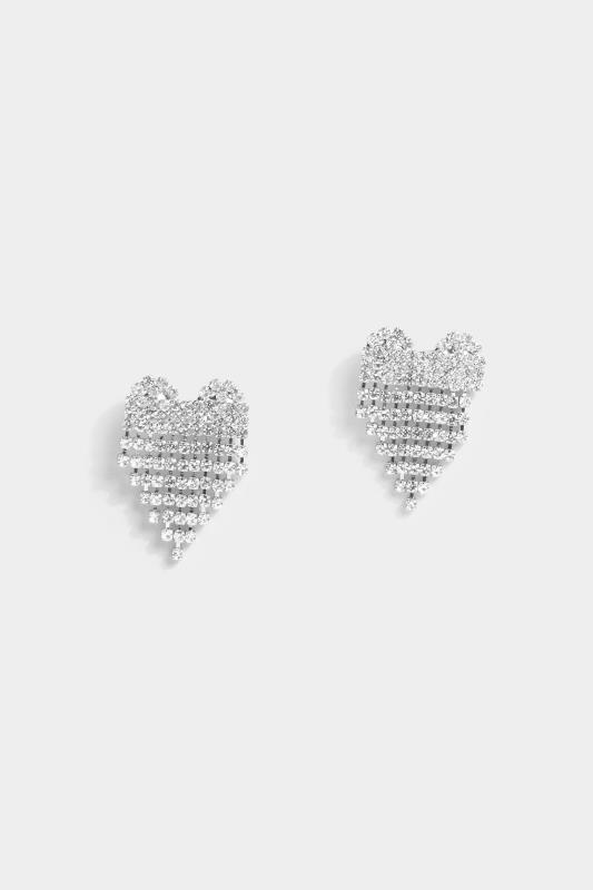 Silver Tone Heart Diamante Earrings 1