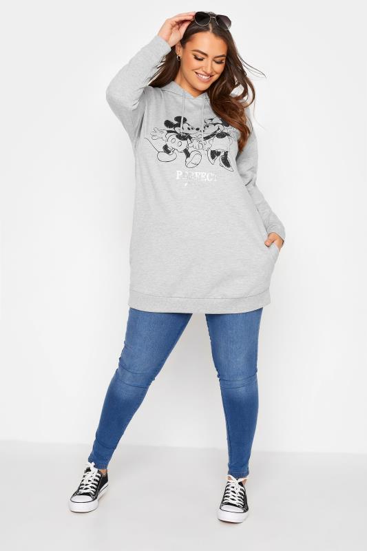 DISNEY Plus Size Grey Mickey & Minnie Mouse 'Perfect Match' Longline Hoodie | Yours Clothing 2