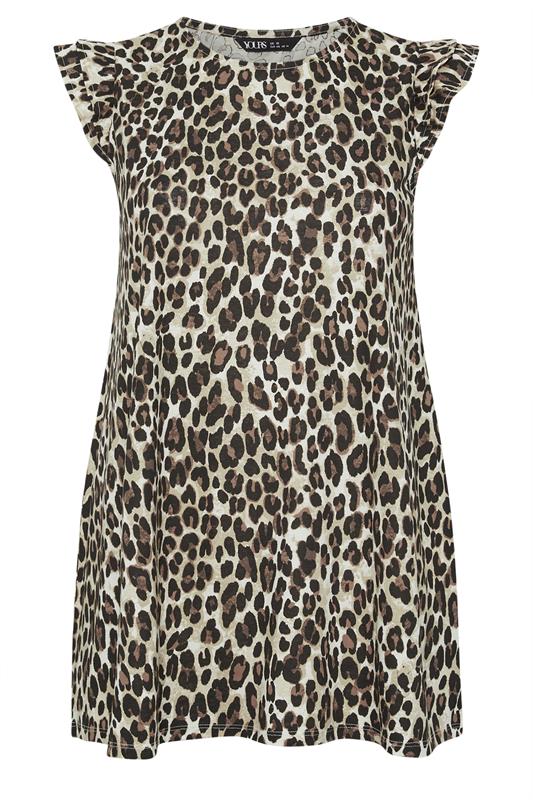 YOURS Plus Size Brown Leopard Frill Sleeve Vest Top | Yours Clothing 5