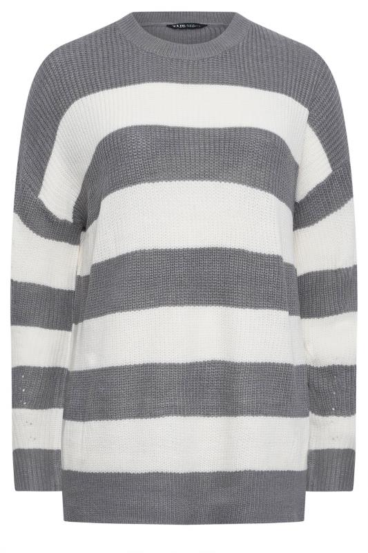 YOURS Plus Size Grey Stripe Ribbed Knit Jumper | Yours Clothing 5