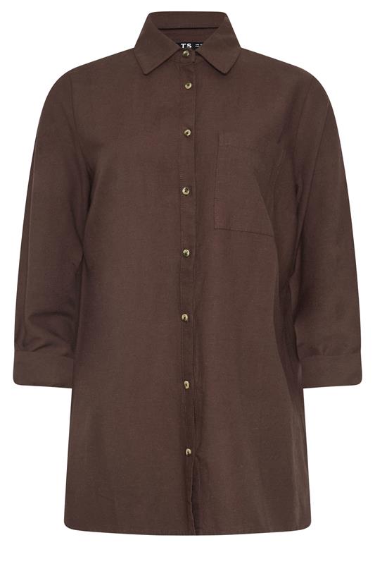 LTS Tall Women's Chocolate Brown Linen Long Sleeve Shirt | Long Tall Sally 5