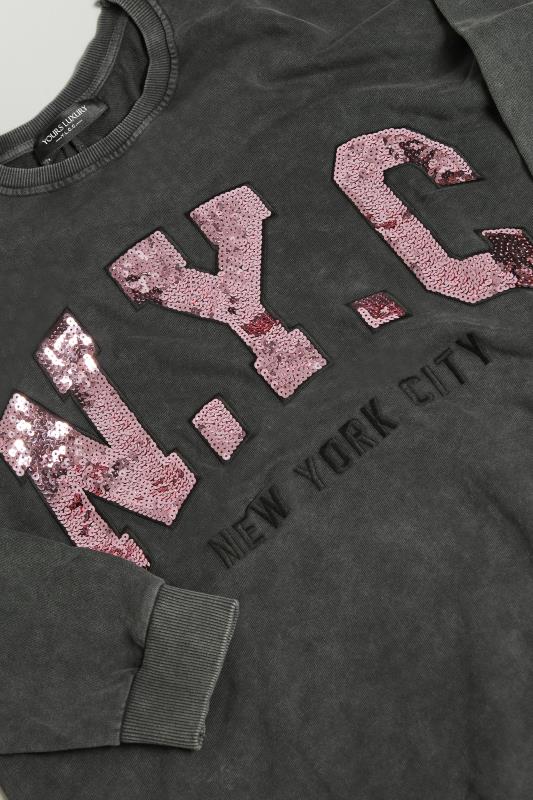 YOURS LUXURY Plus Size Grey Acid Wash Embellished 'NYC' Sweatshirt | Yours Clothing 9