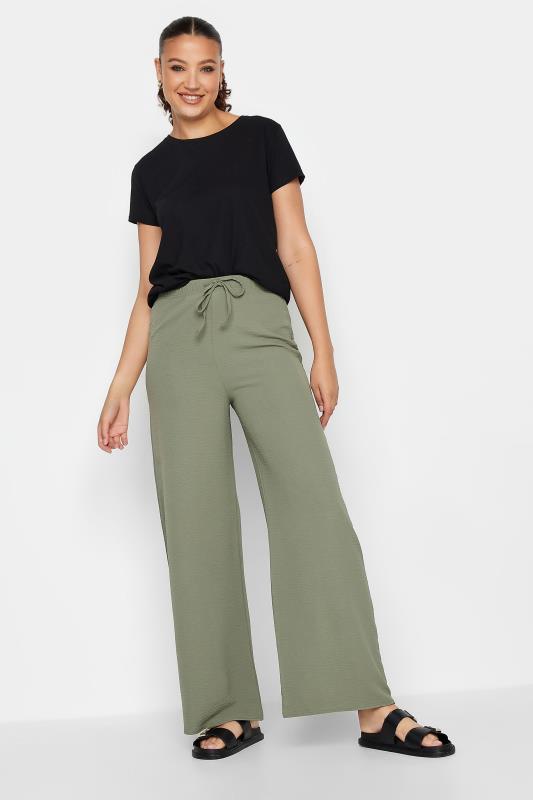LTS Tall Khaki Green Crepe Wide Leg Trousers | Long Tall Sally 2