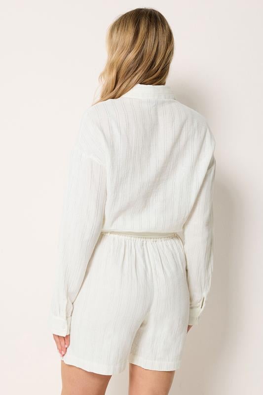 LTS Tall Women's Set Cream Metallic Shirt & Tie Front Shorts | Long Tall Sally 7