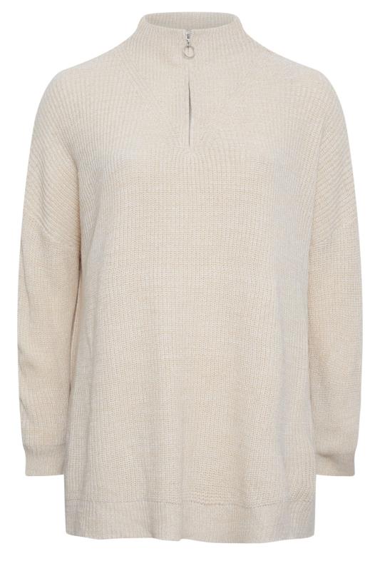 YOURS Plus Size Cream Quarter Zip Jumper | Yours Clothing 7