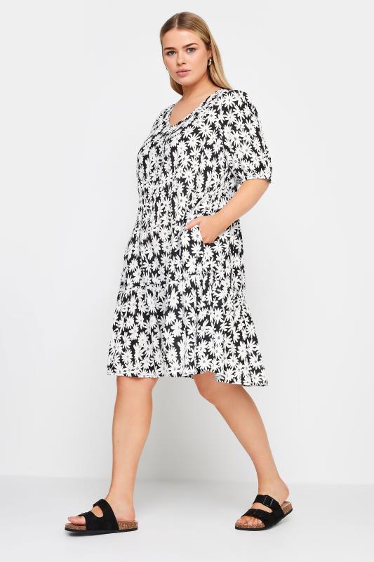 YOURS Plus Size Black & White Floral Print Tiered Dress | Yours Clothing 3
