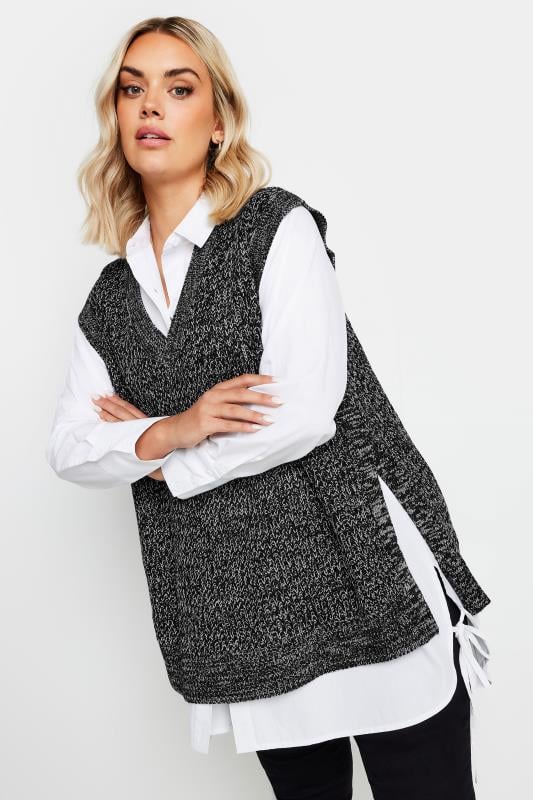 YOURS Curve Black & Grey Knitted Vest | Yours Clothing 3