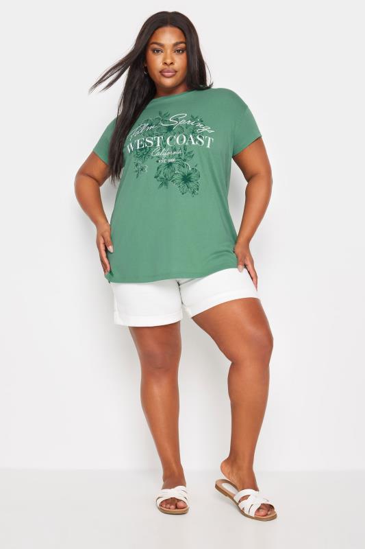 YOURS Plus Size Green 'Palm Springs' Slogan T-Shirt | Yours Clothing 2