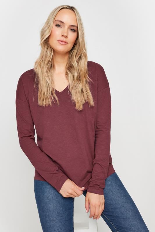 LTS Tall Women's 2 PACK Burgundy Red & Khaki Green Long Sleeve T-Shirts | Long Tall Sally  2