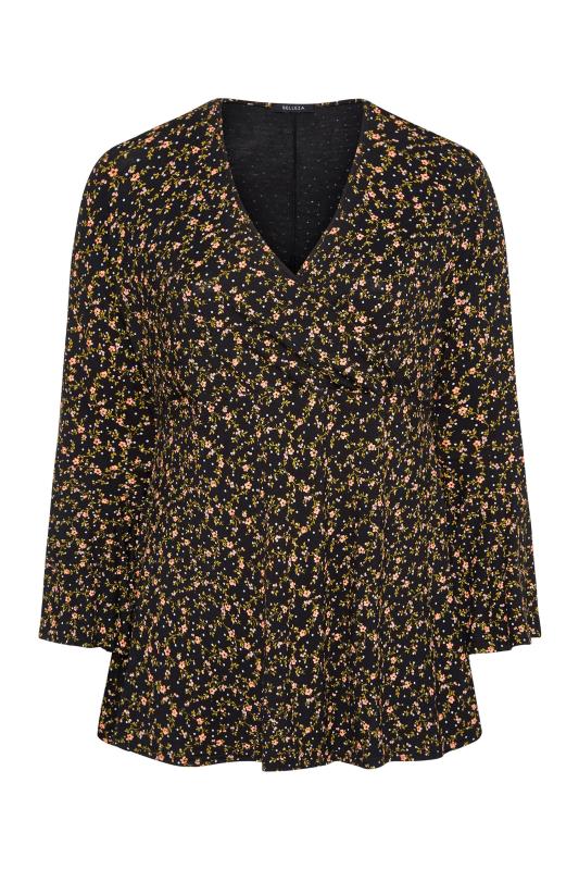 LIMITED COLLECTION Curve Black Ditsy Floral Flare Sleeve Wrap Top_F.jpg