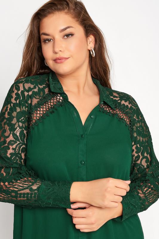YOURS LONDON Plus Size Green Lace Sleeve Shirt | Yours Clothing 4