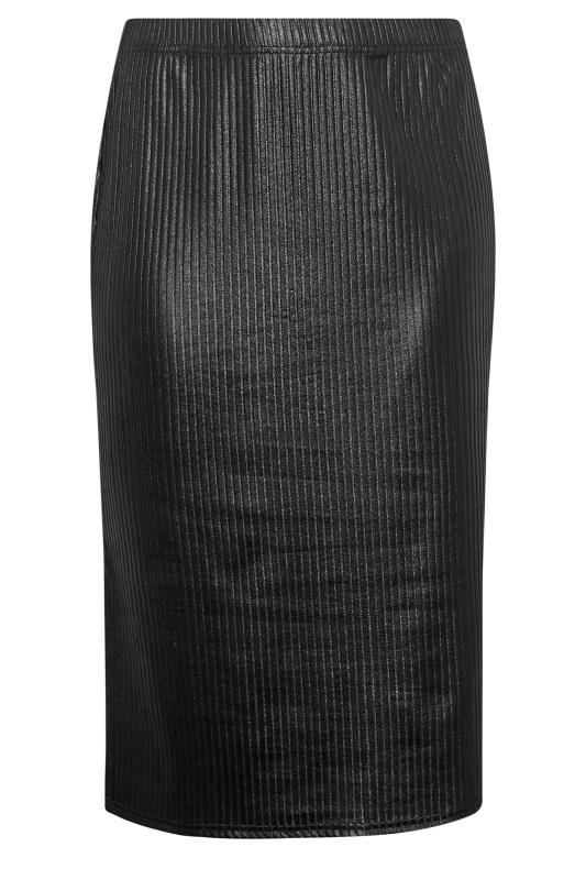 Plus Size Black Wet Look Ribbed Midaxi Skirt | Yours Clothing 4
