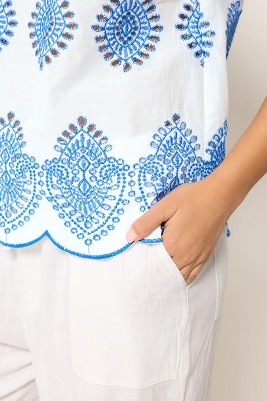 M&Co Petite White & Blue Broderie Cotton Top | M&Co 4