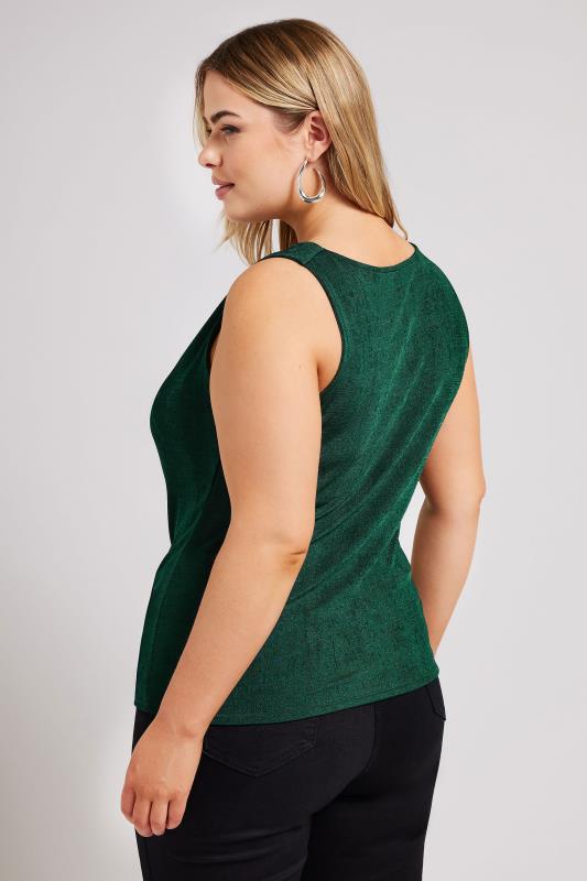 YOURS LONDON Plus Size Green Metallic Cowl Neck Top | Yours Clothing 3