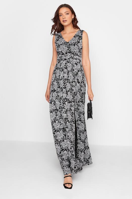 LTS Tall Black Floral Side Slit Maxi Dress 2