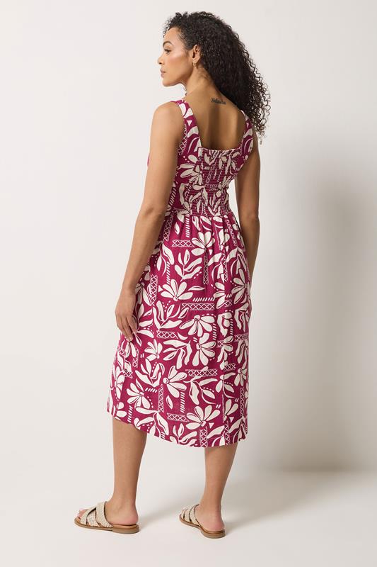 M&Co Berry Purple Floral Linen Midi Dress | M&Co 4