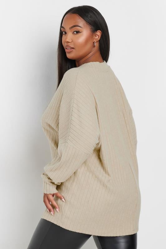 YOURS Plus Size Natural Brown Ribbed Soft Touch Jumper | Yours Clothing 3