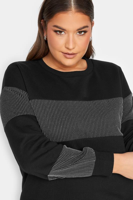 YOURS LUXURY Black & Silver Block Stripe Long Sleeve Sweatshirt | Yours Clothing 4