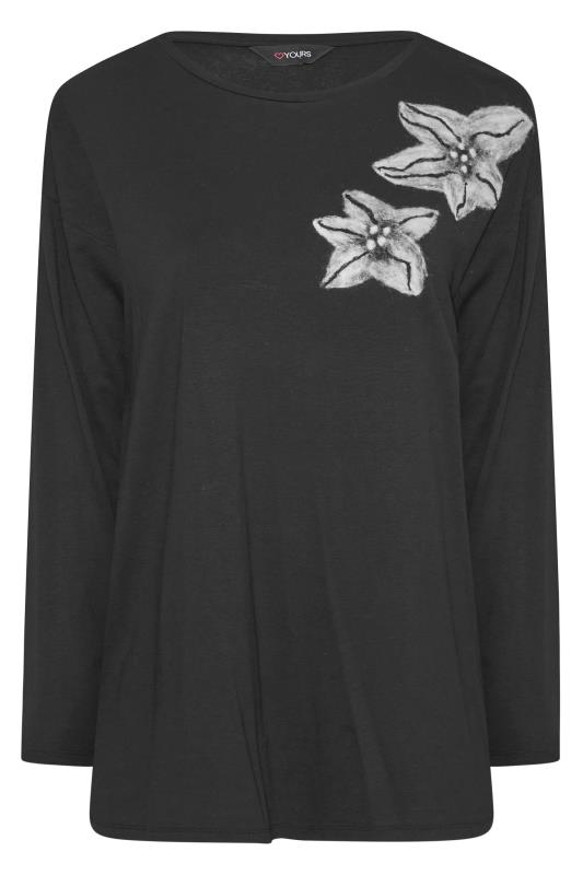 Plus Size Black Flower Print Long Sleeve T-Shirt | Yours Clothing  6
