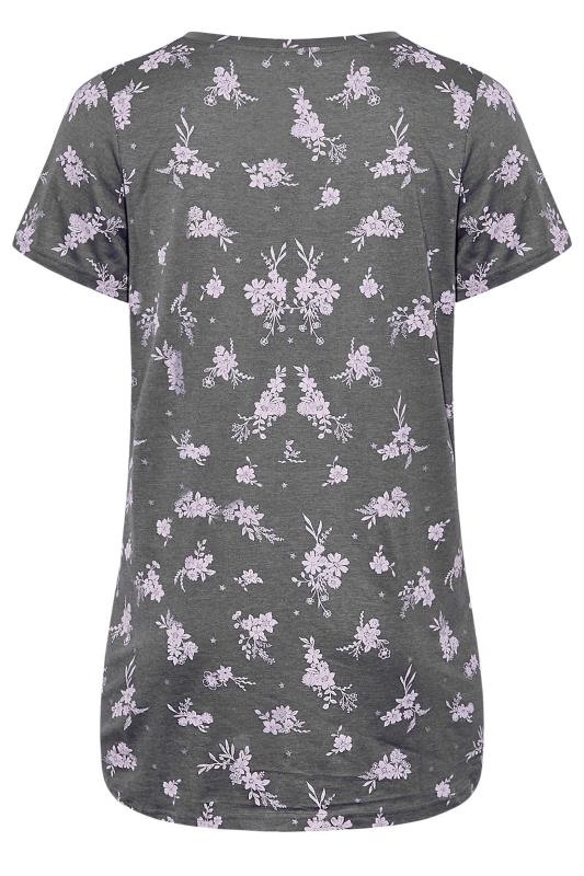 Plus Size Grey Floral Print Dipped Hem Pyjama Top | Yours Clothing 7