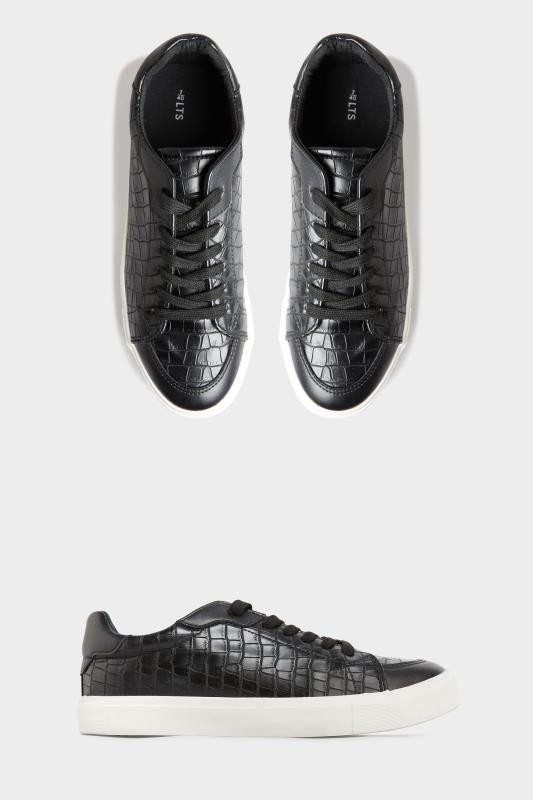 LTS Black Croc Lace Up Trainers In Standard D Fit | Long Tall Sally  2
