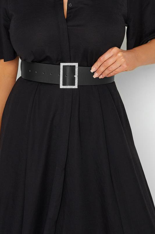 Black Diamante Buckle Wide Belt | Yours Clothing 1