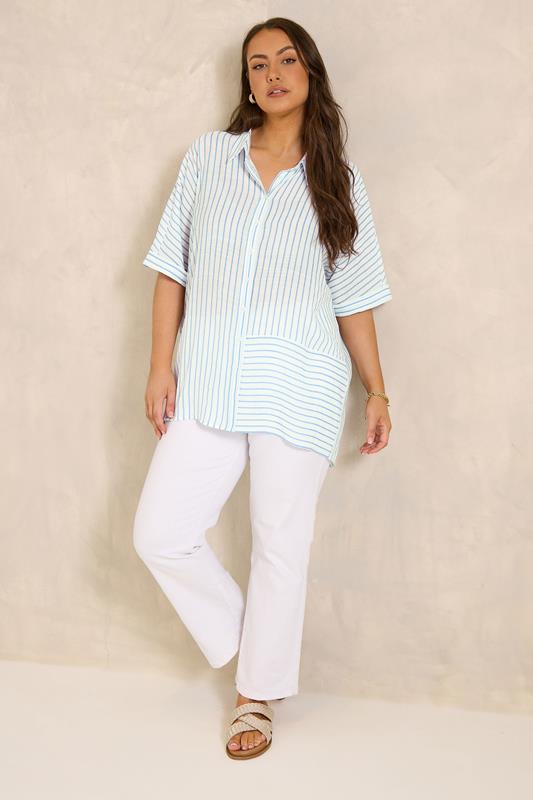 EVANS Curve Blue & White Stripe Shirt | Evans 1