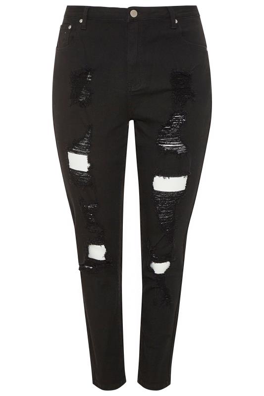 Black Distressed Ripped Skinny Stretch Jeans | Yours Clothing