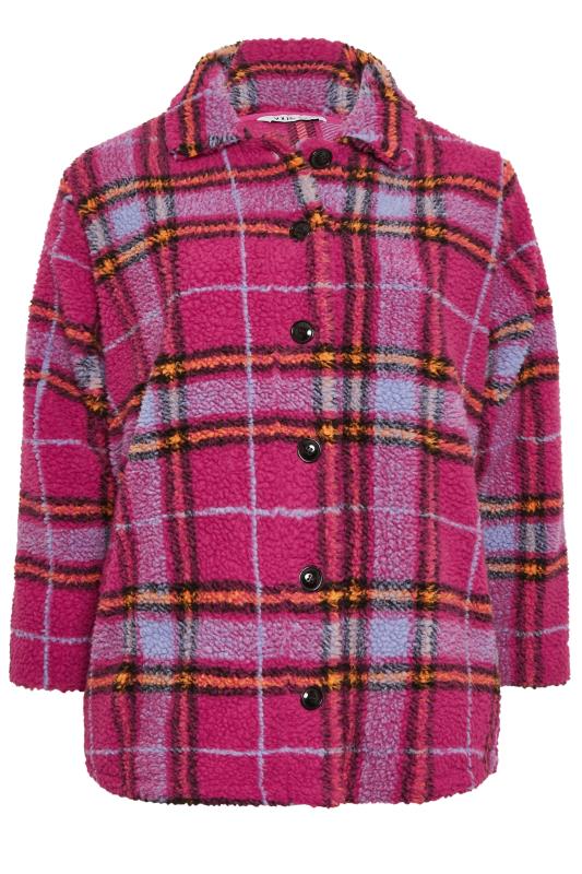 YOURS Plus Size Pink Check Print Button Through Fleece | Yours Clothing 5