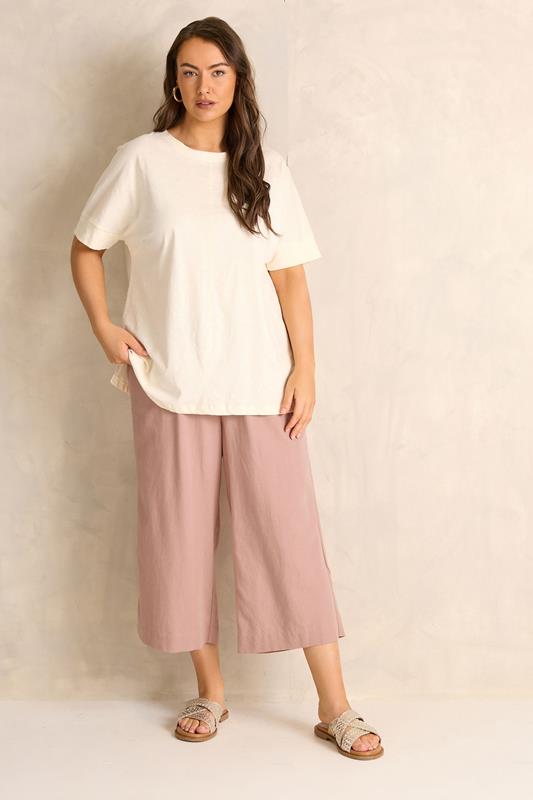 EVANS Plus Size Pink Linen Cropped Trousers | Evans 5