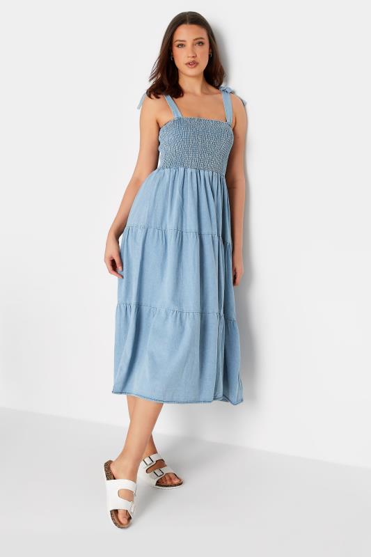 LTS Tall Women's Blue Denim Shirred Tiered Dress | Long Tall Sally