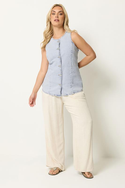 YOURS Plus Size Bleach Blue Denim Longline Waistcoat | Yours Clothing 1