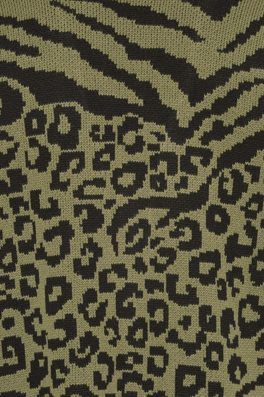 LTS Tall Khaki Green Animal Print Knitted Cardigan 5