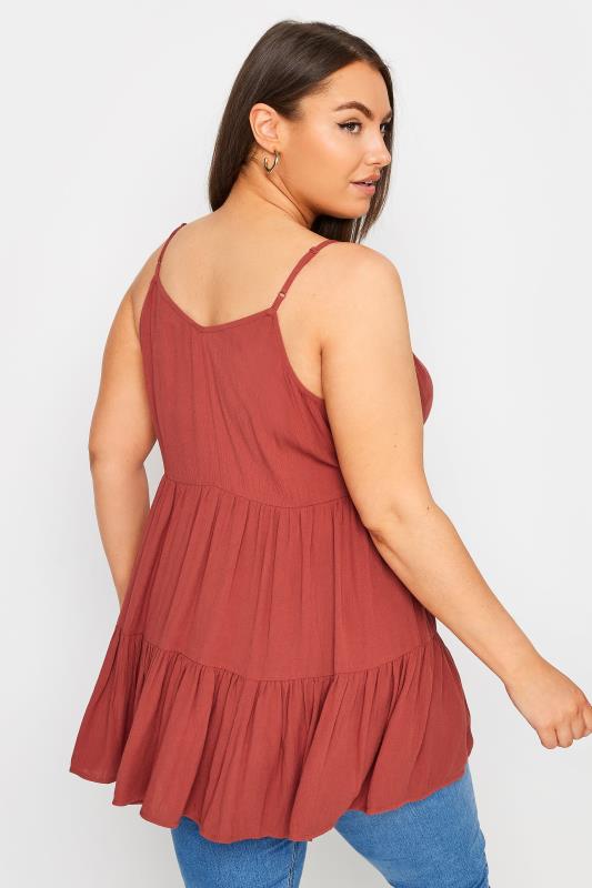 YOURS Plus Size Rust Orange Crinkle Tiered Vest Top | Yours Clothing 4