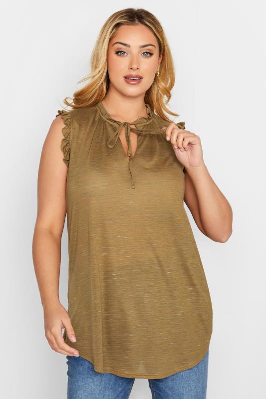 Plus Size  YOURS Curve Brown Frill Sleeve Blouse