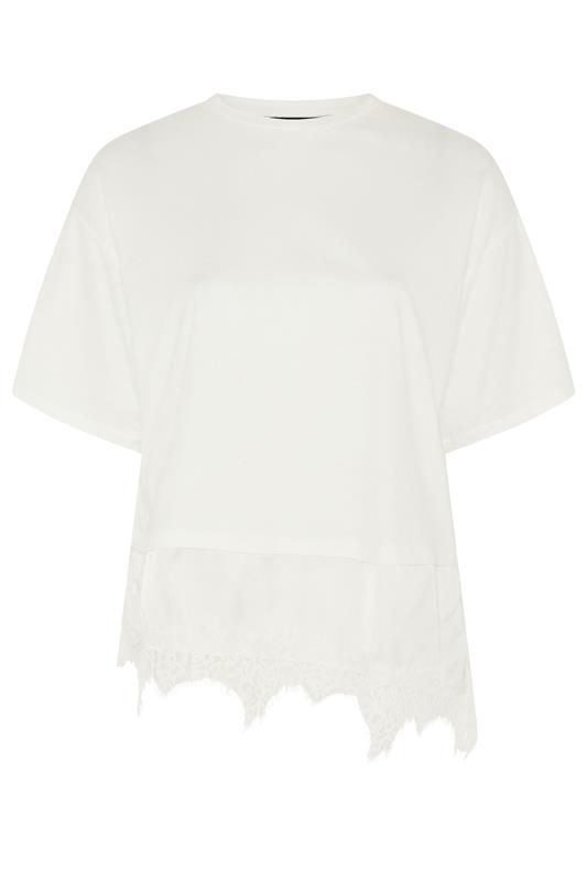 YOURS Plus Size White Satin Lace Trim T-Shirt | Yours Clothing 5