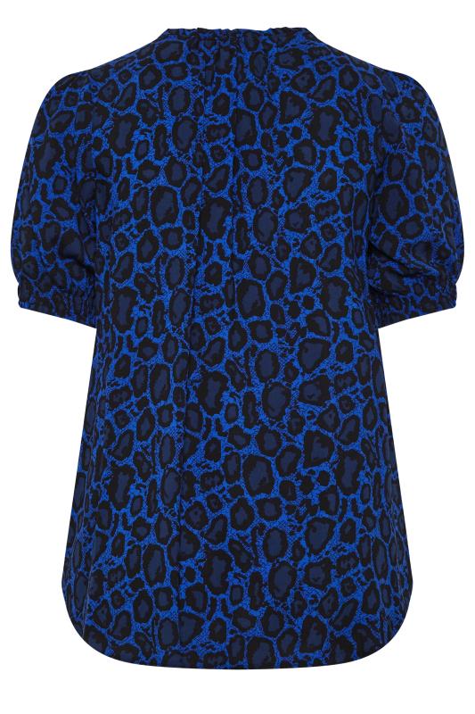 YOURS Plus Size Blue Animal Print Neck Tie Blouse | Yours Clothing 7