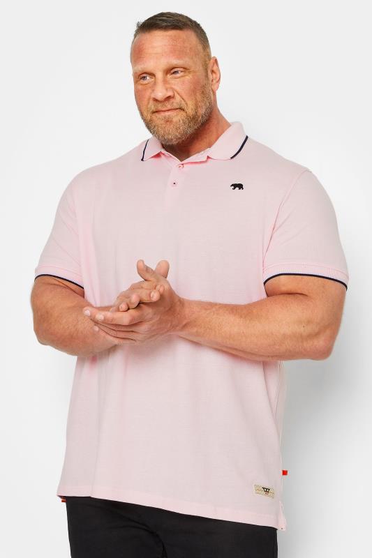 D555 Big & Tall Light Pink Logo Polo Shirt | BadRhino  1