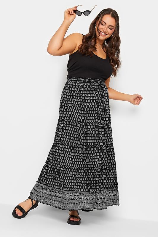 YOURS Plus Size Black Tiered Gypsy Maxi Skirt | Yours Clothing 2